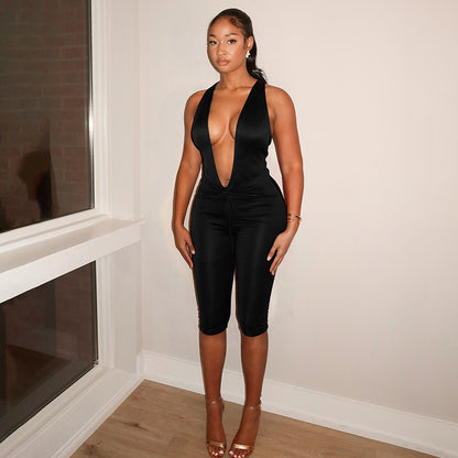 DZHT C26JP020 spring lace-up halterneck jumpsuit cropped pants