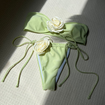 (4 days ready to ship) SY rose tube top drawstring strap split swimsuit bikini 9150
