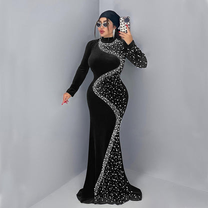 XYZ C7616 elegant velvet rhinestone dress