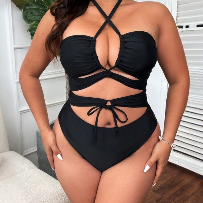 CL (L-4XL) swimsuit women's sexy cutout lace-up one-piece swimsuit bikini