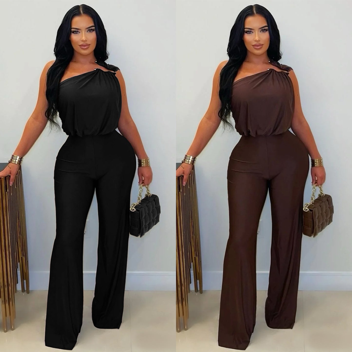 XYZ C7578 casual shoulder sleeveless sheath wide-leg jumpsuit