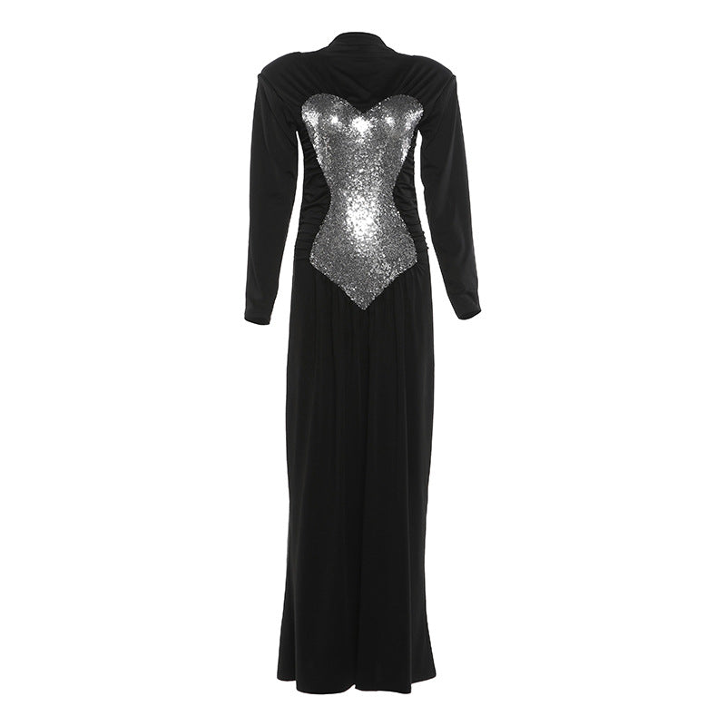 SXR winter sequin fashion high waist dress long dress