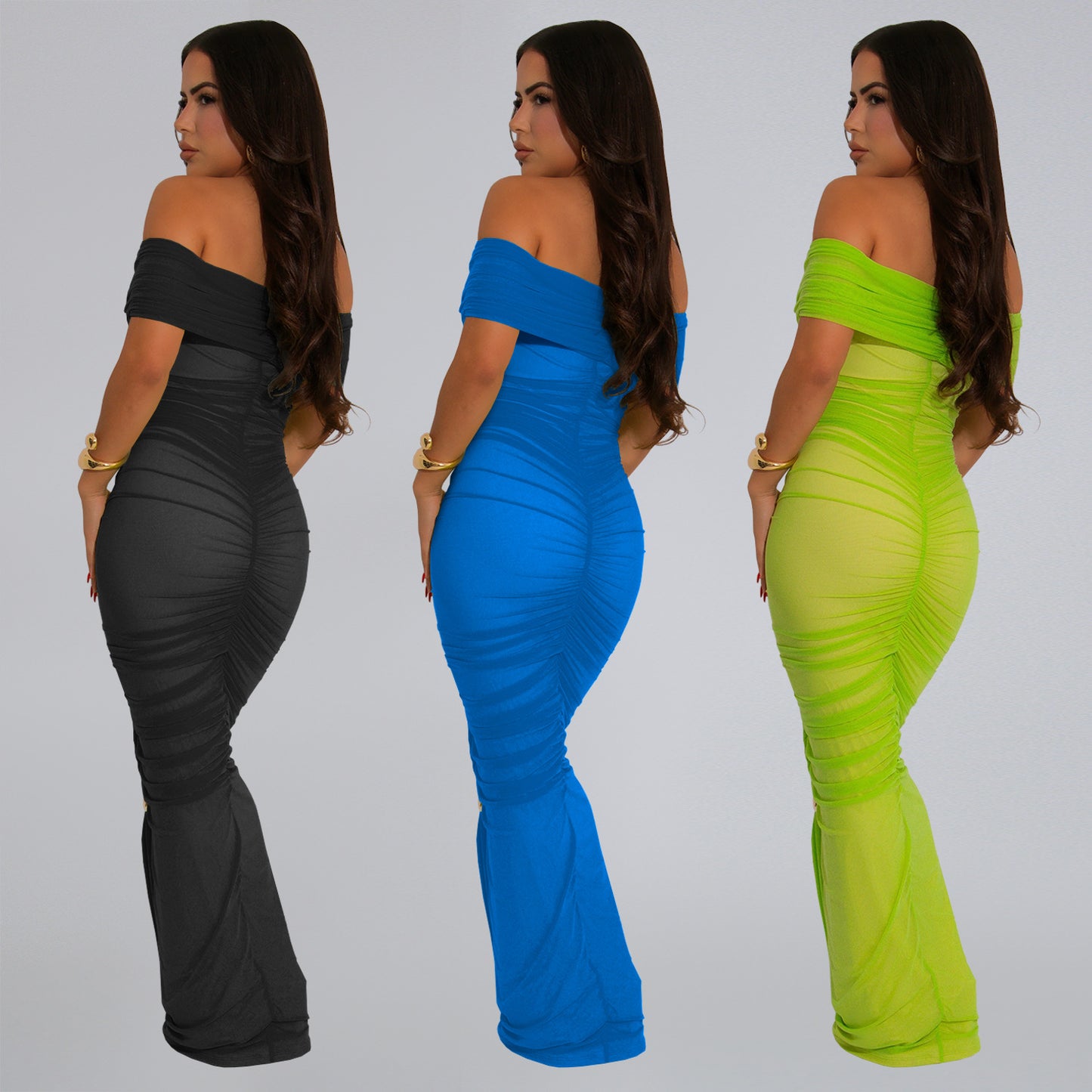 XYZ C7406 elegant mesh pleats slim-fit sheath dress
