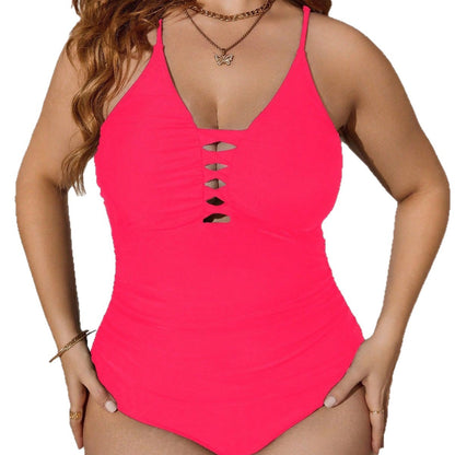 CL (L-4XL) women's hollow out V-neck cross strap one-piece plus size swimsuit