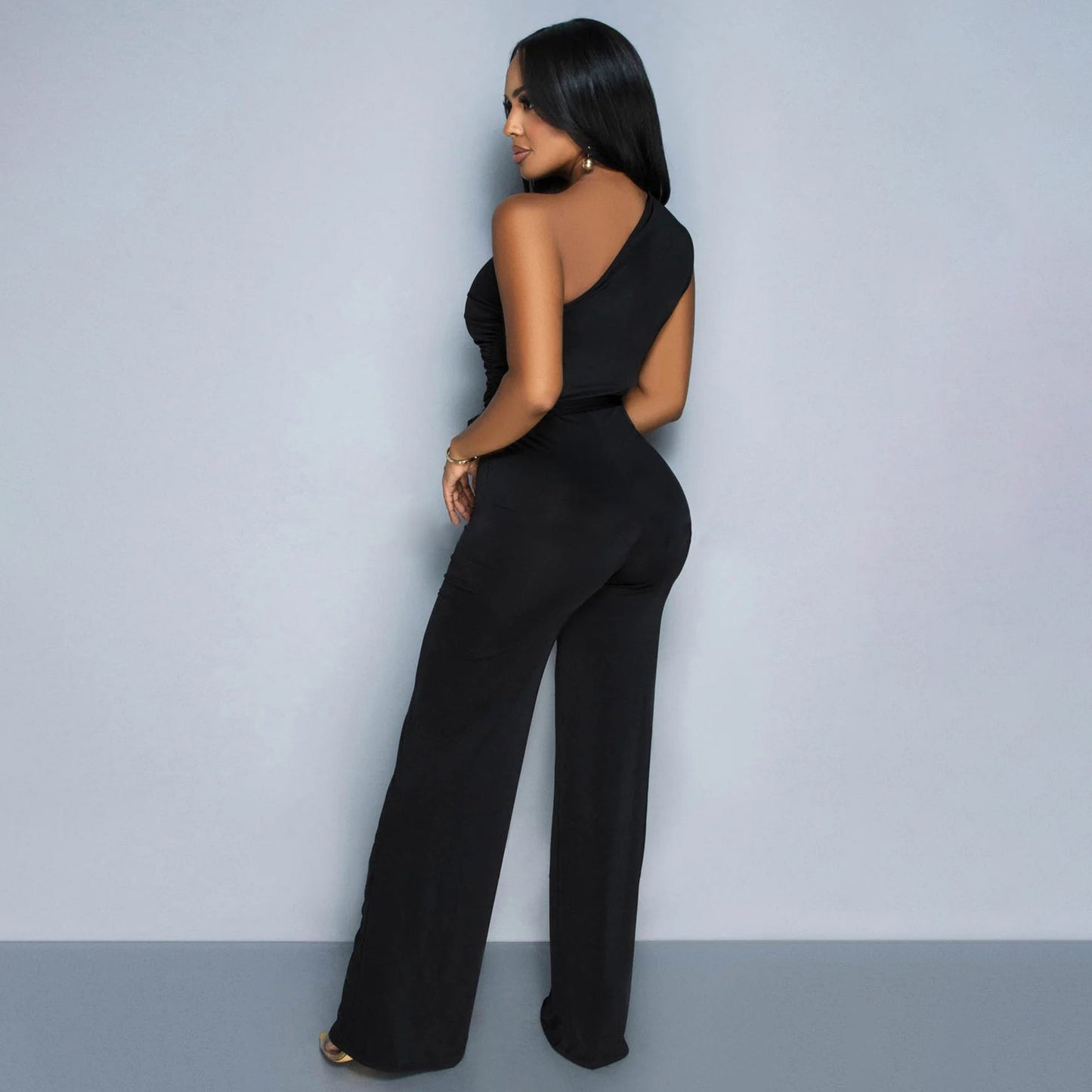 MYF (S-2XL) 20002 sleeveless waist-tight diagonal collar jumpsuit