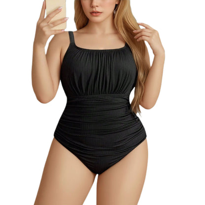 CL (L-4XL) Large size swimsuit one-piece sling waist tight pleated one-piece special fabric