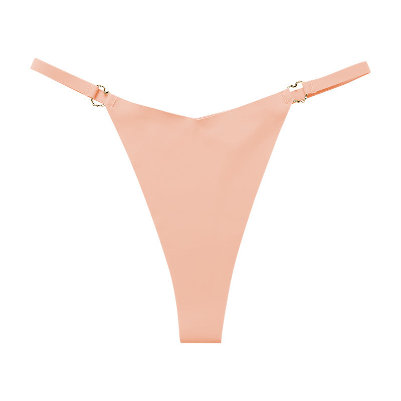 Thin belt low waist love ring seamless ice silk T-shaped Panties Plus size cotton crotch T-back