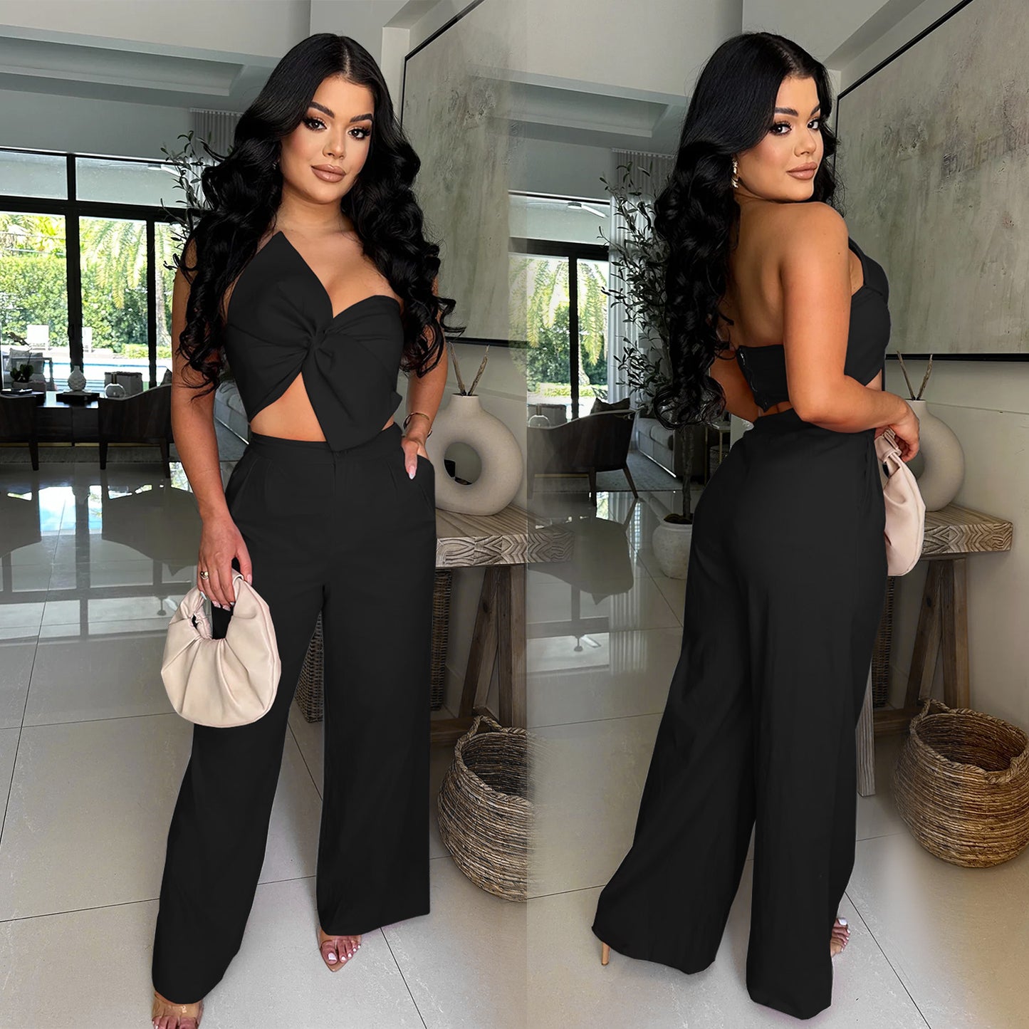 XYZ C7375 bow casual trousers two-piece set