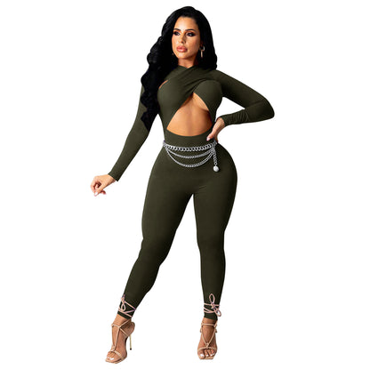 MYF (S-2XL) K9963 autumn and winter cross strap jumpsuit