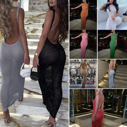 CYB backless sequined dress sun-proof beach dress