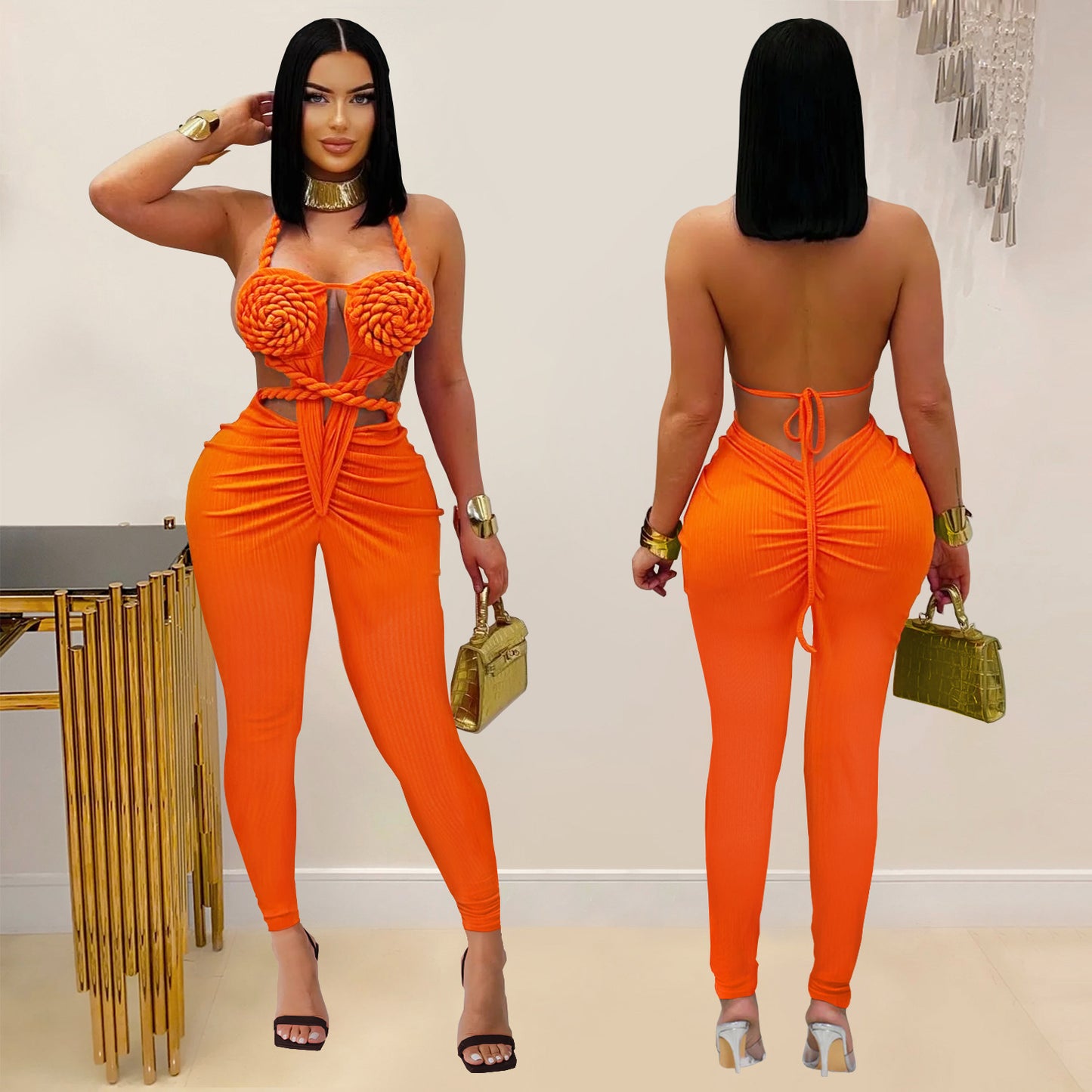 XYZ C7489 casual halter backless jumpsuit