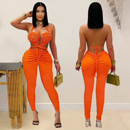 XYZ C7489 casual halter backless jumpsuit
