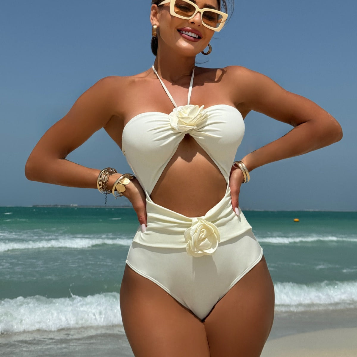 (4 days ready to ship) SY drawstring hollow rose sling one-piece bikini