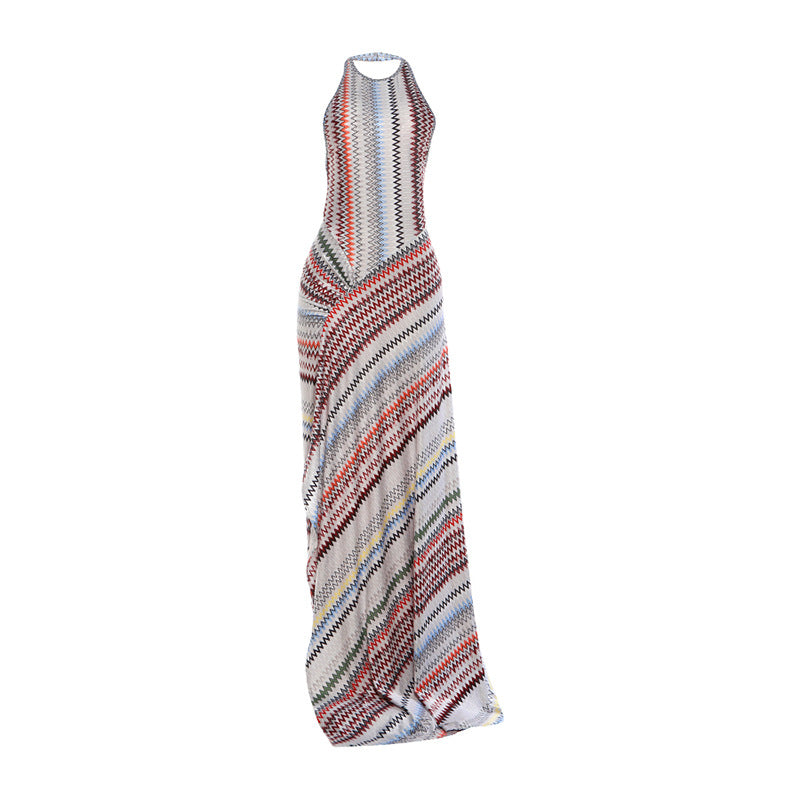 DLS summer hanging sexy neck backless slit mopping floor maxi dress