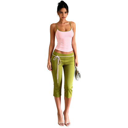 SXR K6S09860A summer slimming contrast color slim fit sling high waist tight fifth pants suit