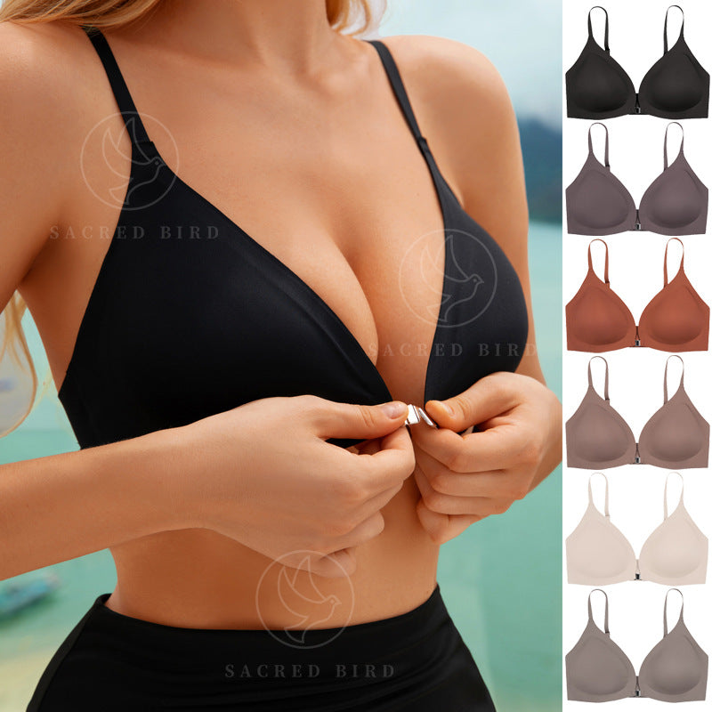 Traceless plus size thin underwear small chest push up adjustable bra front buckle bra
