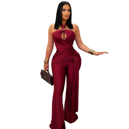 XYZ C7570 halter wide leg arm covering jumpsuit