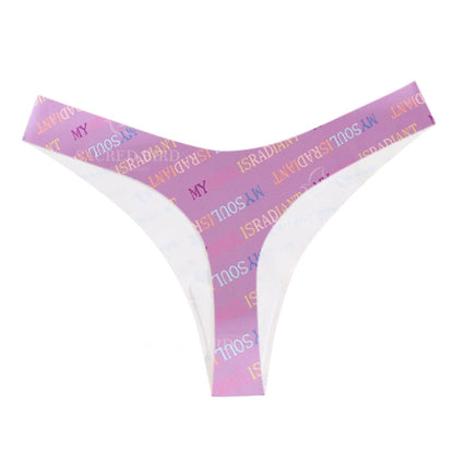 Couple theme printing seamless one-piece thin T-shaped low waist invisible yoga T-back