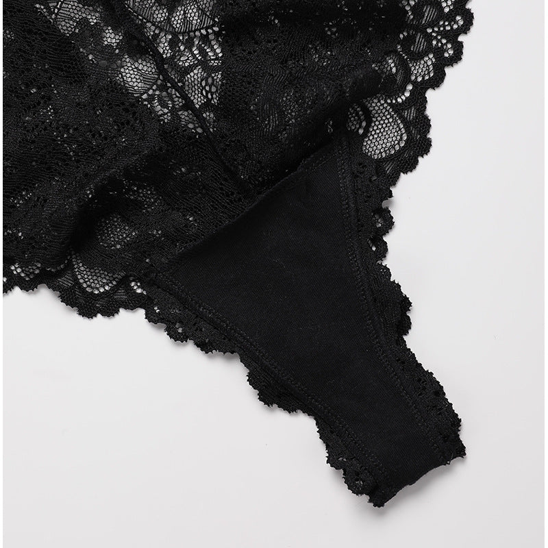 Sexy lace see-through plus size T-type pants metal buckle cotton crotch T-back