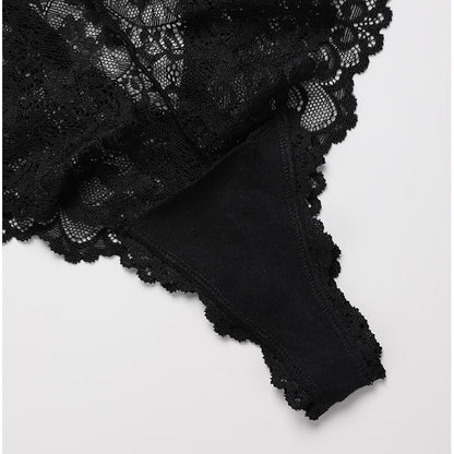 Sexy lace see-through plus size T-type pants metal buckle cotton crotch T-back