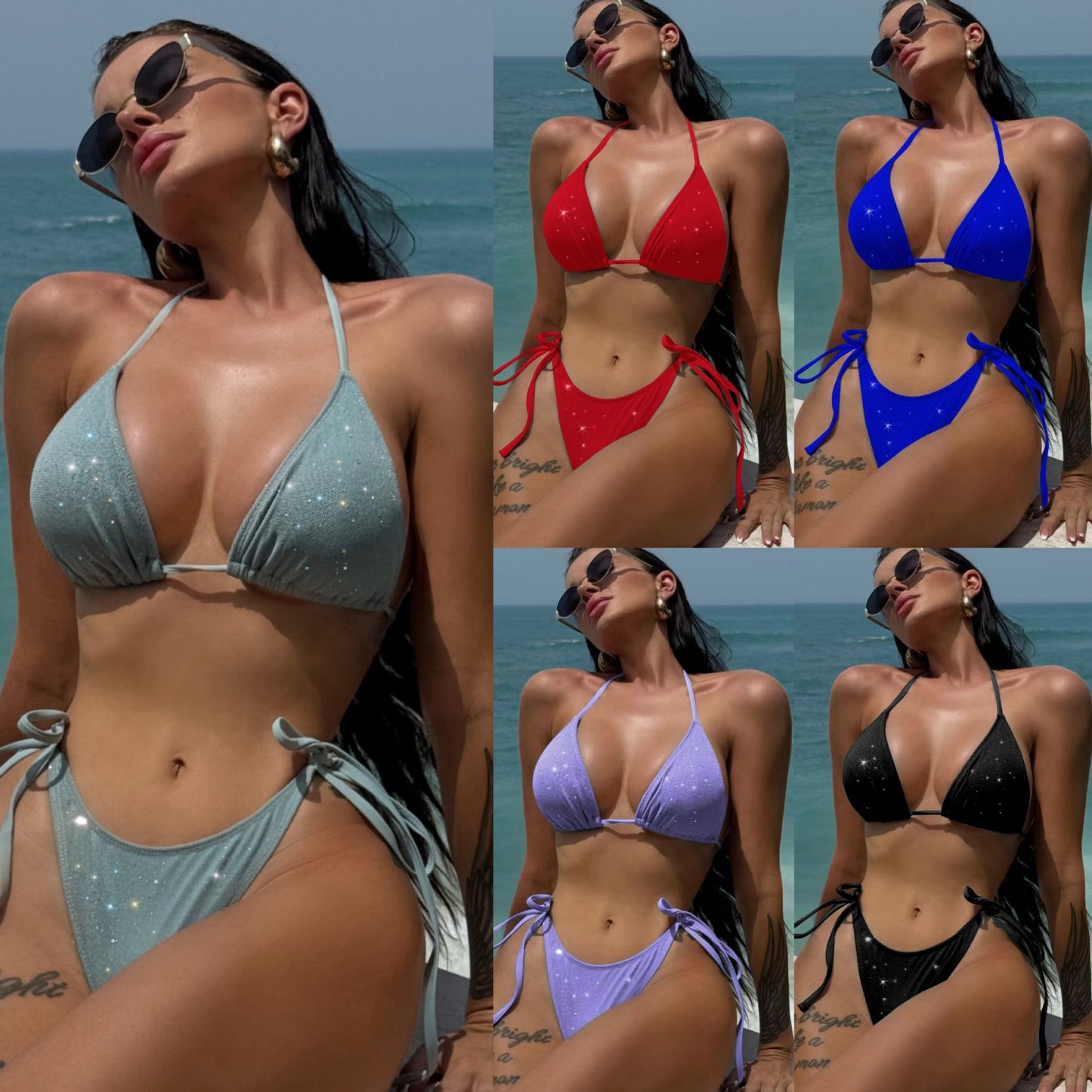 Swimsuit triangle lace sequined glitter fabric bikini LG307