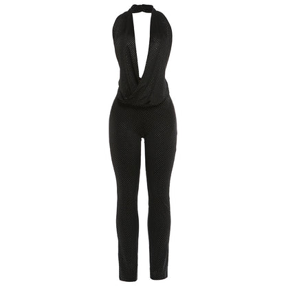 SXR 2026 spring sexy swing collar backless halter top high waist tight trousers