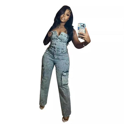 MZ (S-2XL) tube top embroidered MZ88590 cross tube top stretch one-piece trousers