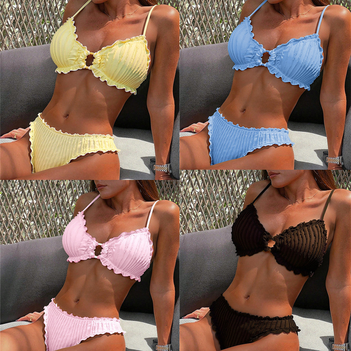 Classic summer simplicity ruffled bikini swimsuit set beachwear G513R