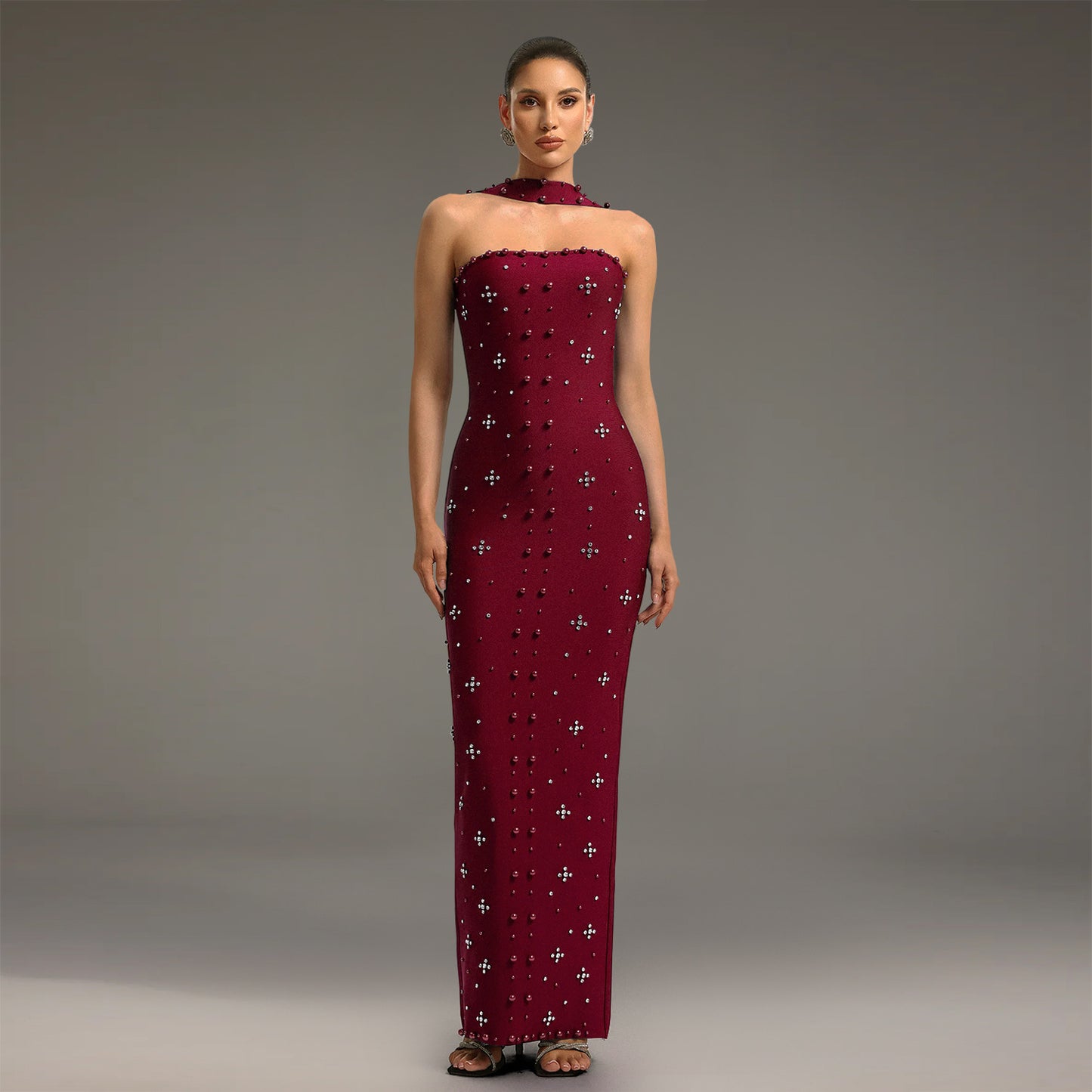 XYZ C7625 elegant rhinestone sheath tube top dress
