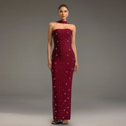 XYZ C7625 elegant rhinestone sheath tube top dress