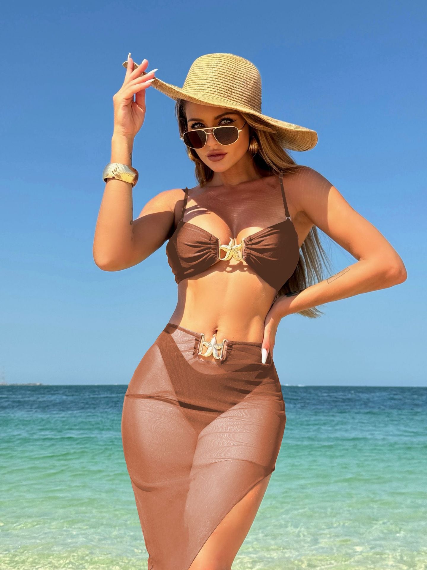 (4 days ready to ship) SY three-piece mesh long dress swimsuit bikini