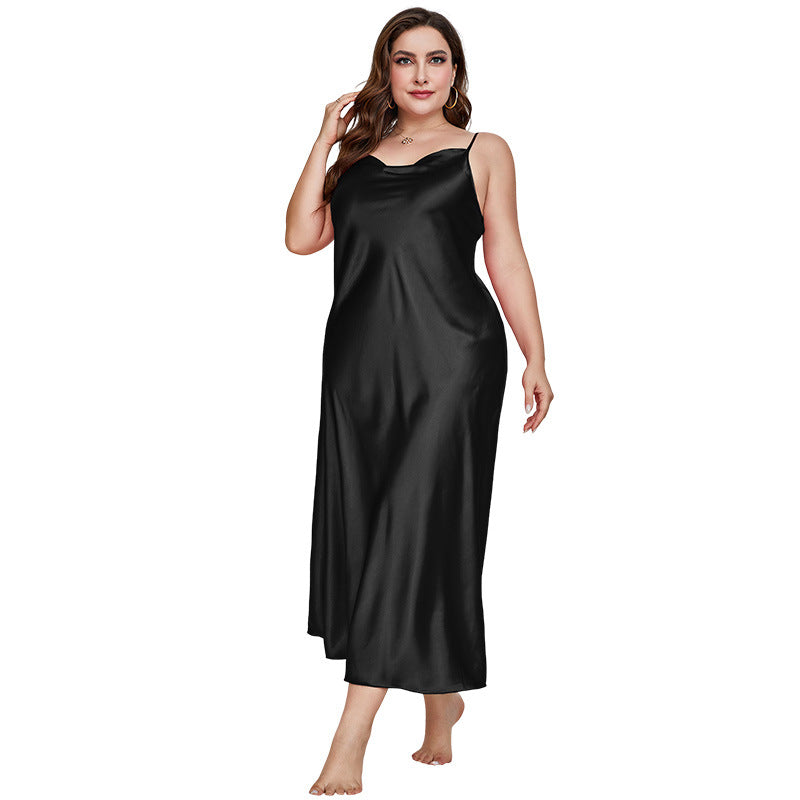 DNL plus size breathable pajamas long artificial silk camisole nightdress