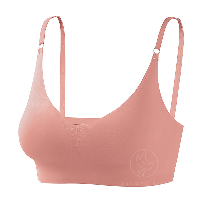 Plus size traceless adjustable push up underwear V-neck without steel ring bra bra thin mould Cup