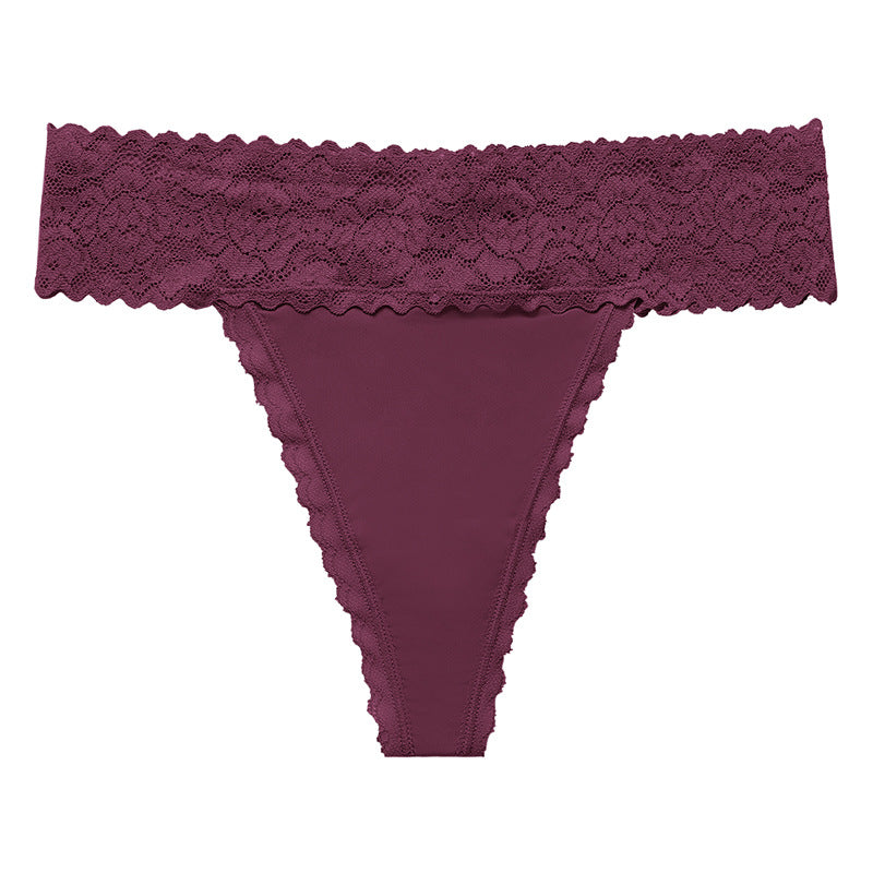 Lace grinding stitching seamless yoga sports T-shaped panties breathable quick-drying T-back