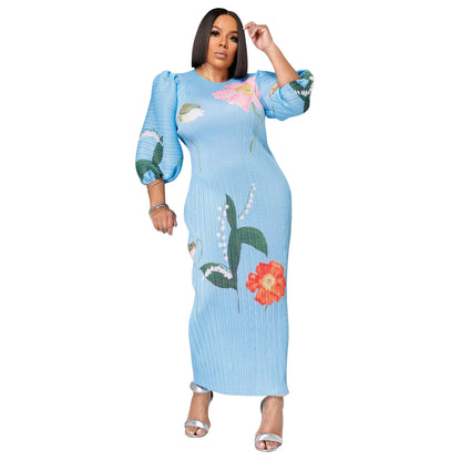 MYF pleated dress with lantern sleeves