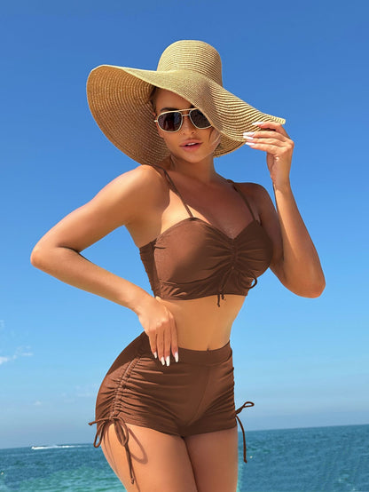 (4 days ready to ship) SY split conservative boxer shorts chest middle pants side drawstring swimsuit
