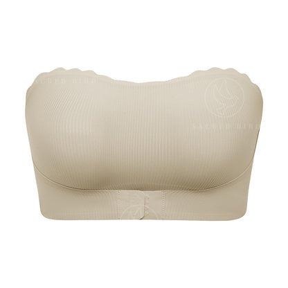 Striped seamless wavy edge thin breathable sports tube top anti-drop strapless front buckle push up accessary breast push up bra