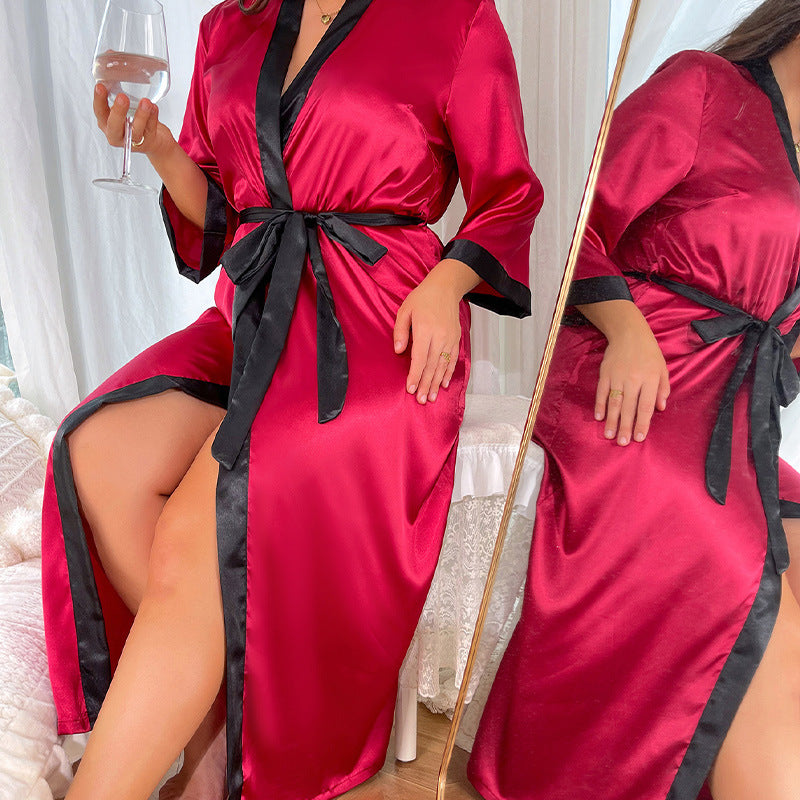 DNL large size long artificial silk nightdress loose lace-up pajamas