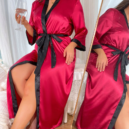 DNL large size long artificial silk nightdress loose lace-up pajamas