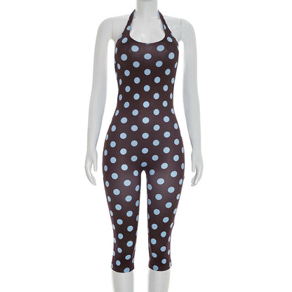 DZHT J26JP088 fashion sleeveless tight slimming polka dot cropped jumpsuit