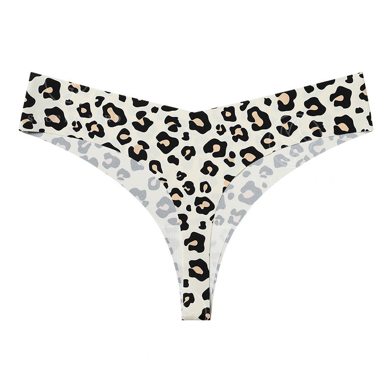 T-shaped panties low waist plus size breathable purified cotton crotch underwear seamless Ice Silk quick-drying leopard print T-back sheath
