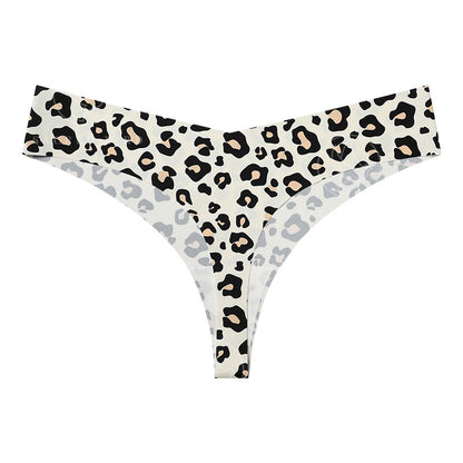 T-shaped panties low waist plus size breathable purified cotton crotch underwear seamless Ice Silk quick-drying leopard print T-back sheath
