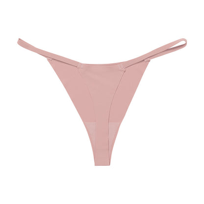 Low waist Ice Silk seamless T-back grinding cotton crotch T-shaped quick-drying