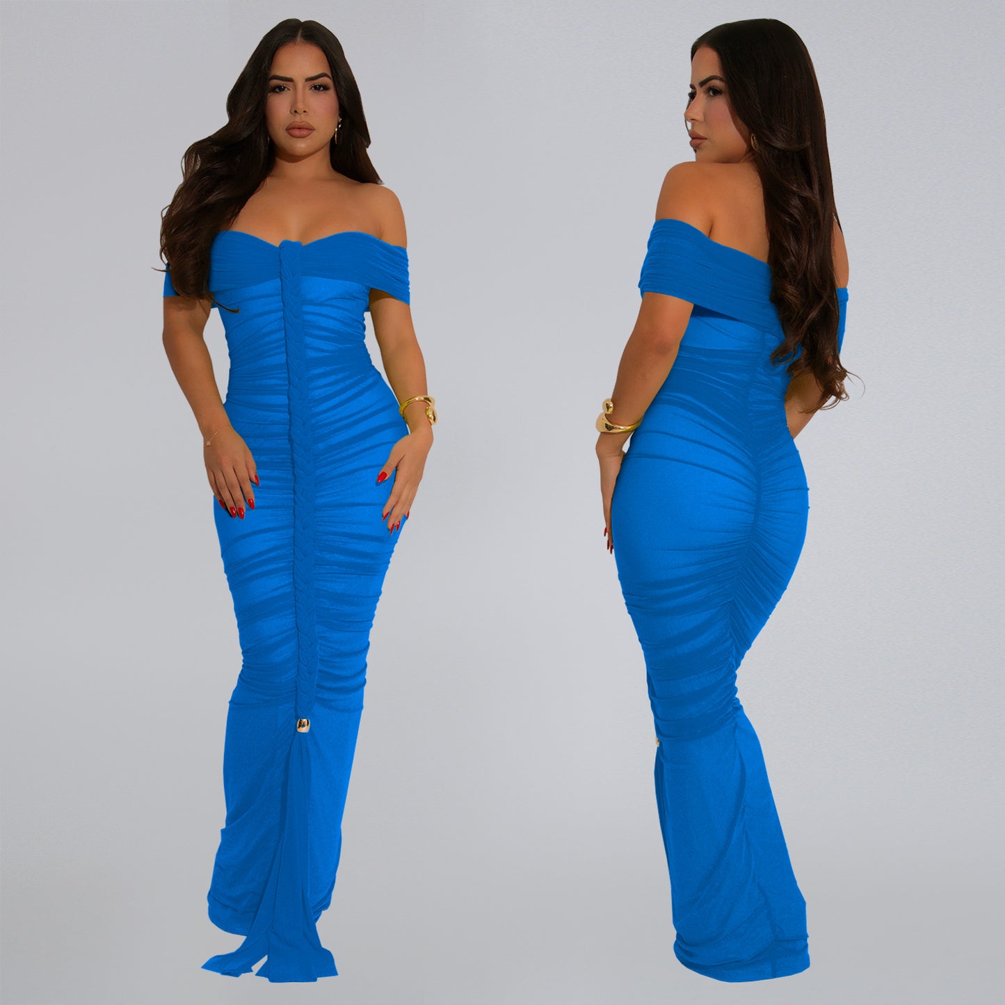 XYZ C7406 elegant mesh pleats slim-fit sheath dress