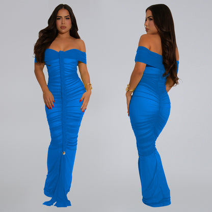 XYZ C7406 elegant mesh pleats slim-fit sheath dress