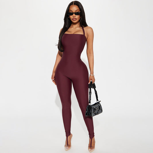 DZHT J25JP486 summer tight rope backless step-on jumpsuit