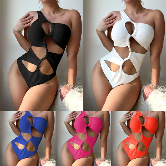 (4 days ready to ship) SY Braid Rope one-piece single-shoulder one-piece swimming suit bikini