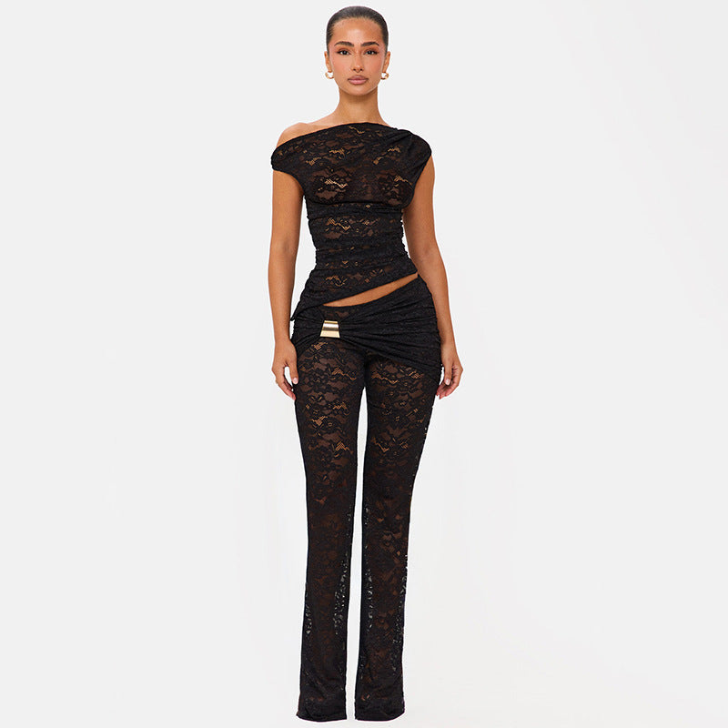 DZHT J26ST060 fashion design sense see-through slim-fit lace suit