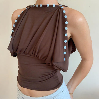 SXR 2026 spring collar decorated with buttons one-piece clothes wear sexy waist trimming more Tops