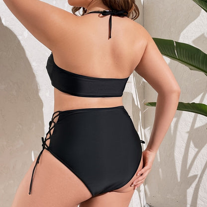 LF (L-4XL) bikini sexy suit split solid color plus size swimsuit